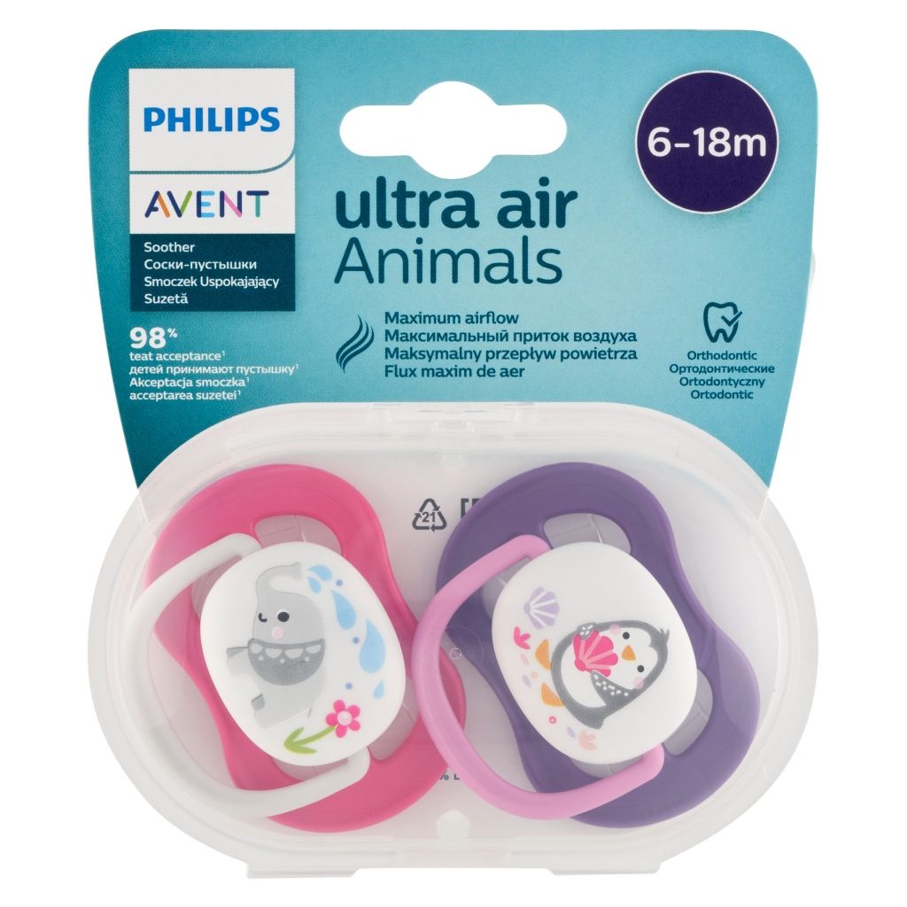 Philips AVENT SCF080/08 Ultra air játszócumi 6-18hó lányos, 2 db (állatos)