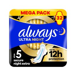   Always Ultra Secure Night Extra egészségügyi szárnyas betét, 5-ös méret (32 db)