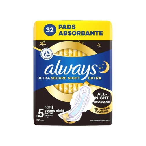 Always Ultra Secure Night Extra egészségügyi szárnyas betét, 5-ös méret (32 db)