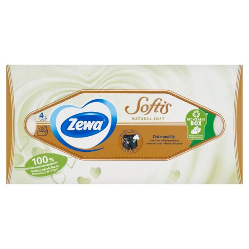 Zewa Softis Natural Soft 4 rétegű illatmentes dobozos papírzsebkendő (80 db)