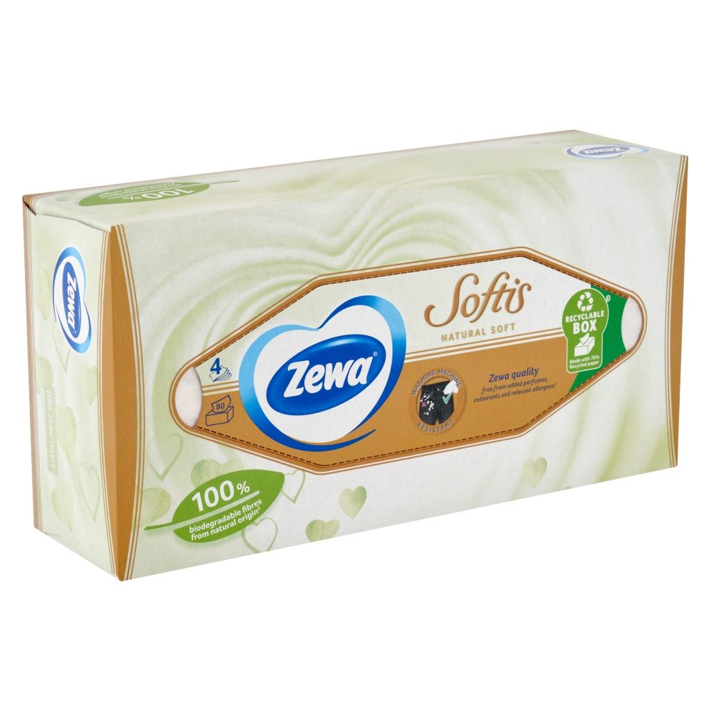 Zewa Softis Natural Soft 4 rétegű illatmentes dobozos papírzsebkendő (80 db)