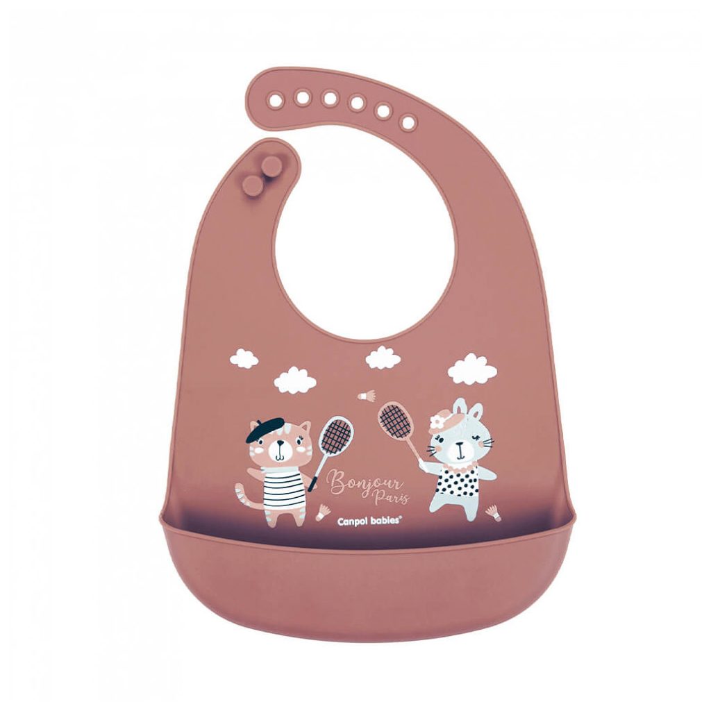 Canpol babies Szilikonos előke zsebbel Bonjour Paris, 4 hó+ (pink)