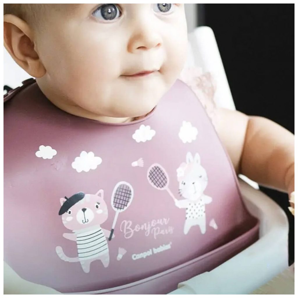 Canpol babies Szilikonos előke zsebbel Bonjour Paris, 4 hó+ (pink)