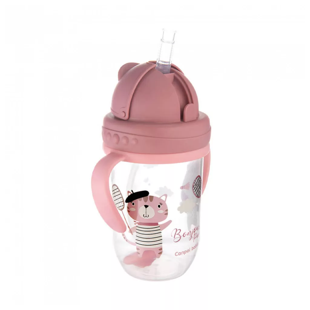 Canpol babies Cseppmentes szívószálas itatópohár nehezékkel, 270 ml, 6 hó+ (pink)
