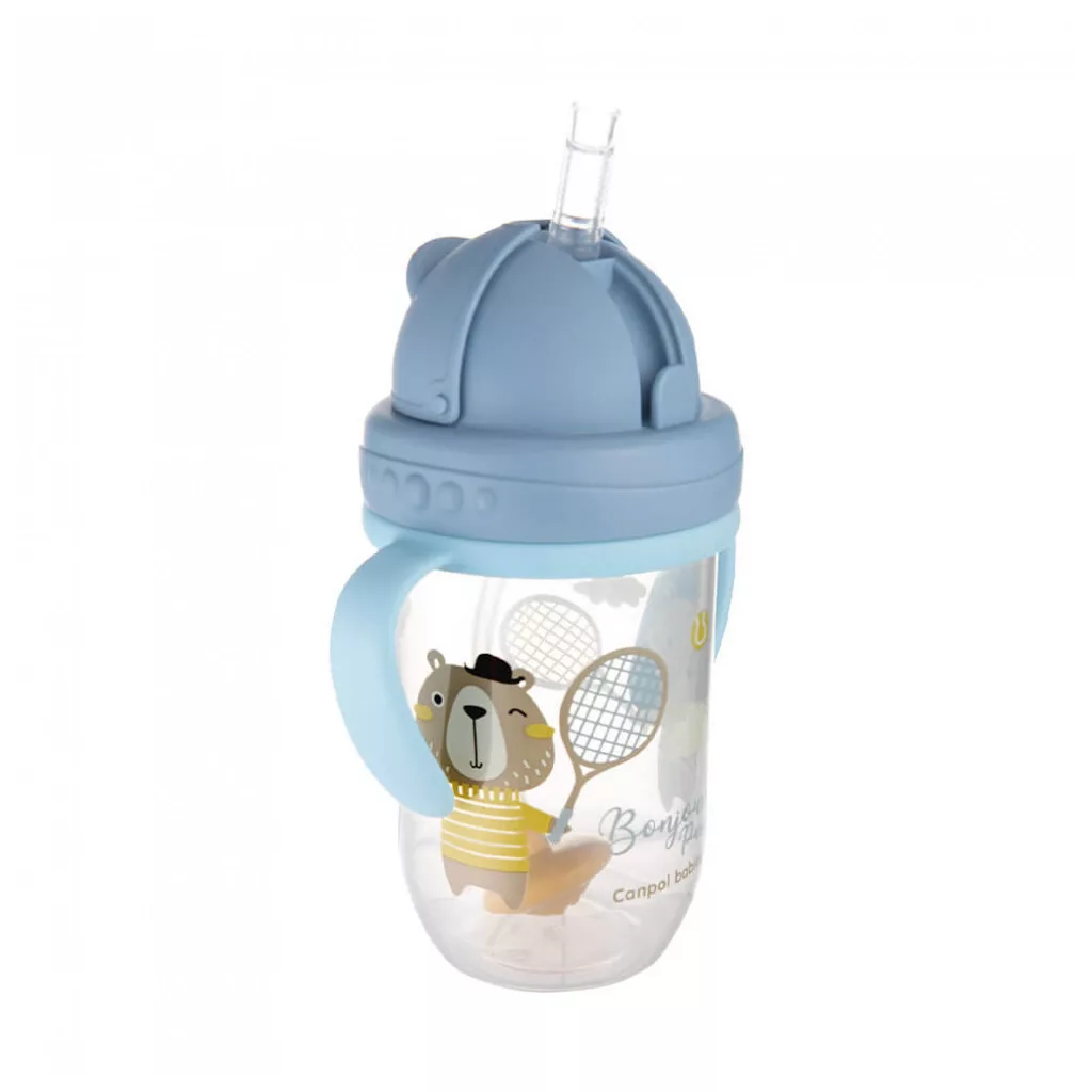 Canpol babies Cseppmentes szívószálas itatópohár nehezékkel, 270 ml, 6 hó+ (kék)