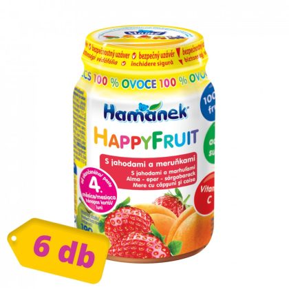 MEGSZŰNT - Hamánek Happy Fruit bébidesszert 100% gyümölcs alma-eper-sárgabarack, 4 hó+ (6x190 g)