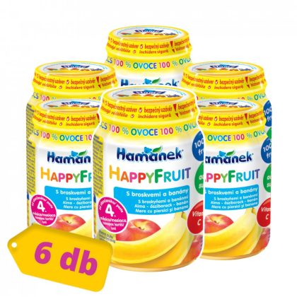 MEGSZŰNT - Hamánek Happy Fruit bébidesszert 100% gyümölcs alma-őszibarack-banán, 4 hó+ (6x190 g)