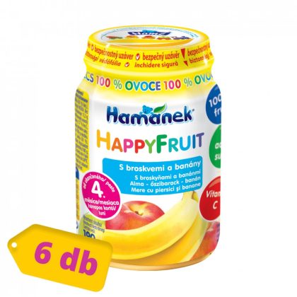 MEGSZŰNT - Hamánek Happy Fruit bébidesszert 100% gyümölcs alma-őszibarack-banán, 4 hó+ (6x190 g)
