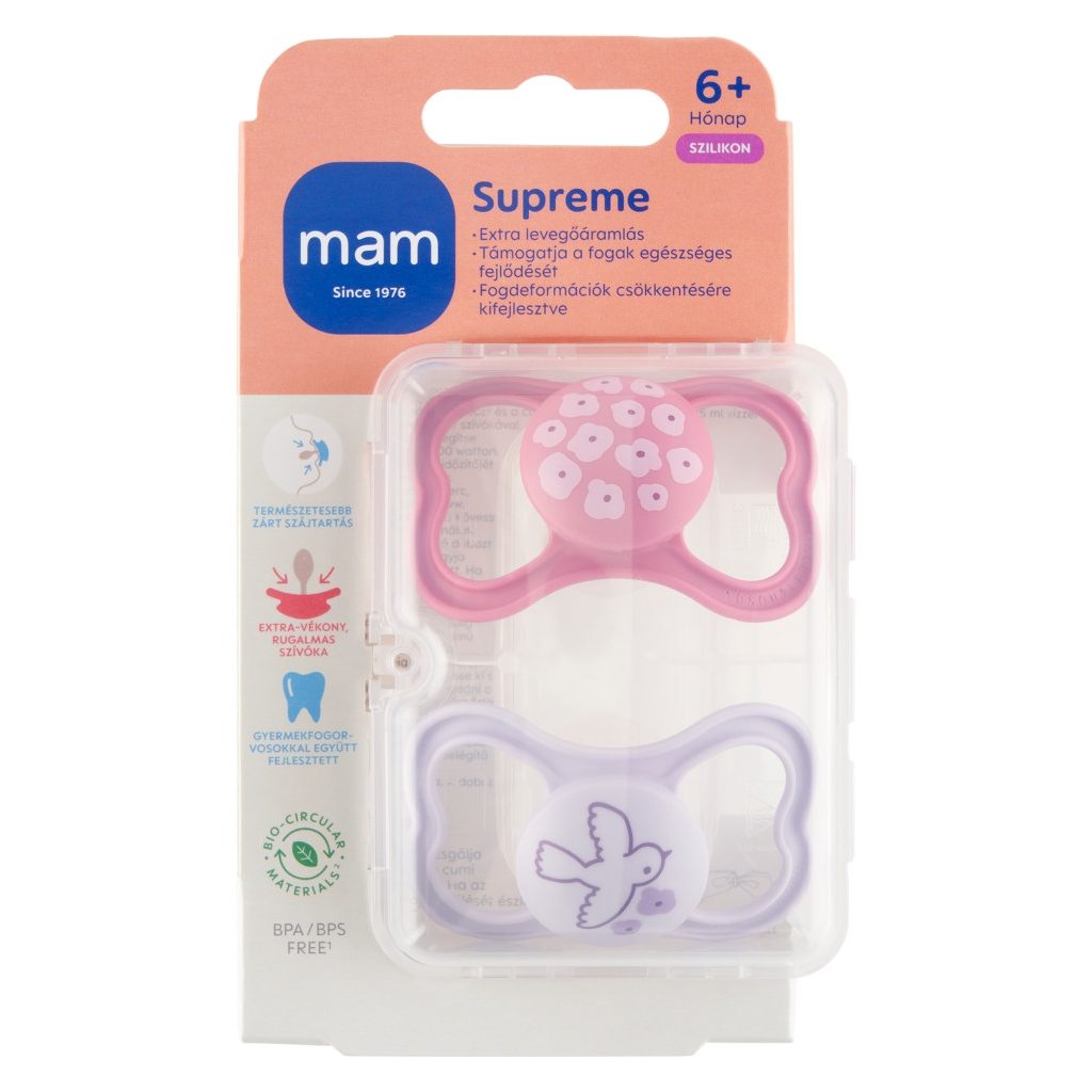 MAM Supreme szilikon játszócumi 6+ hó, 2db (lányos)