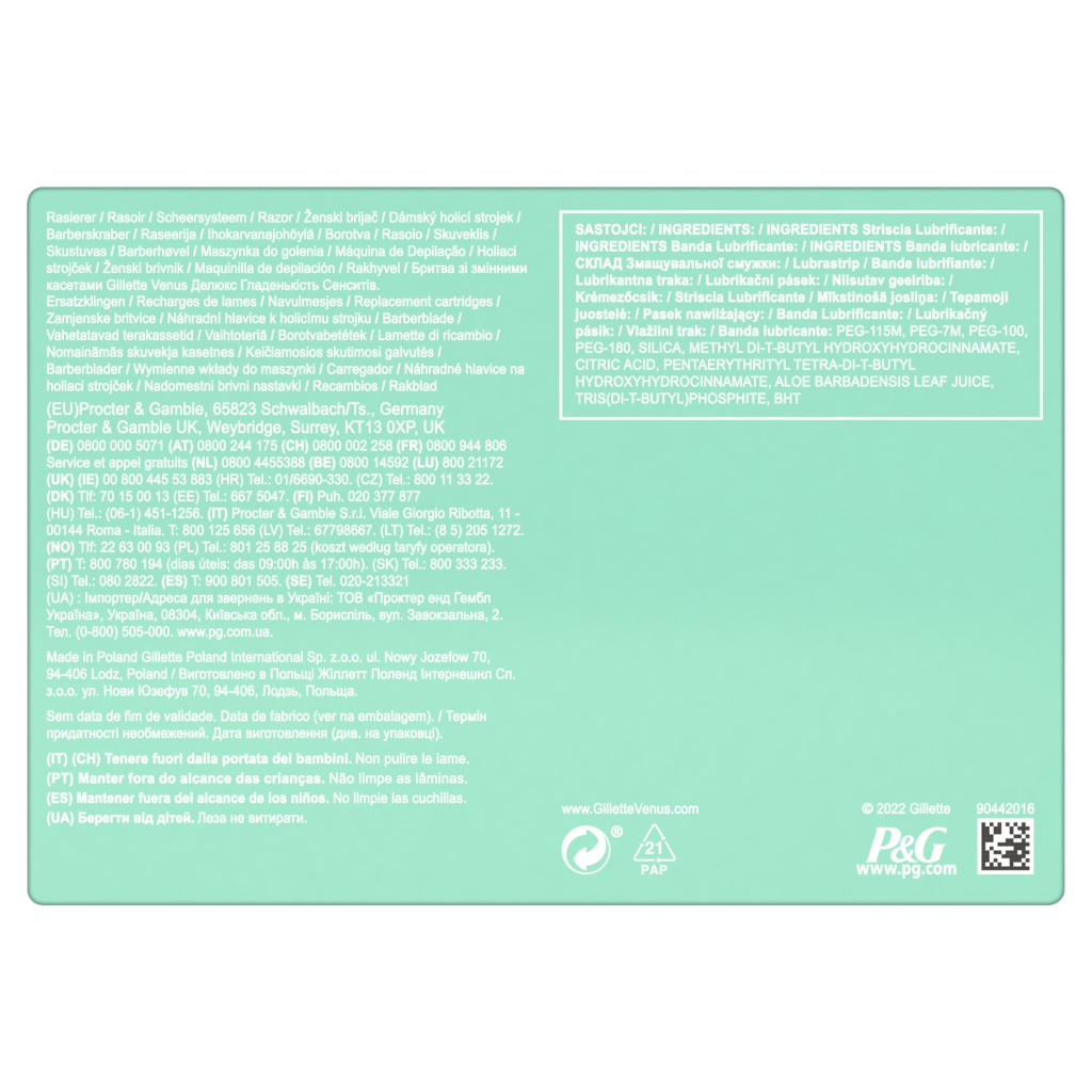 Gillette Venus Delux Smooth Sensitive Női Borotva 9 db Borotvabetéttel