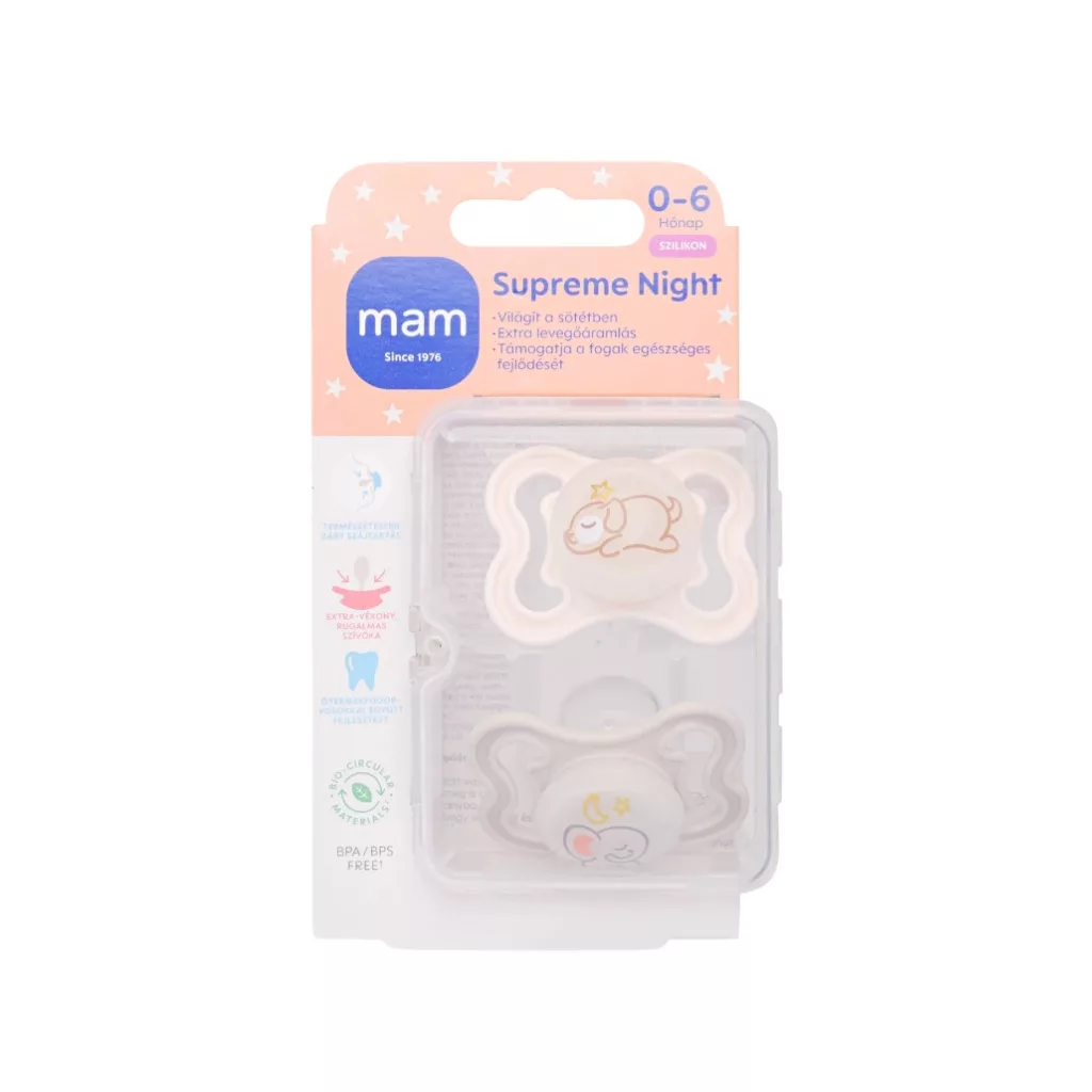 MAM Supreme Night világítós szilikon játszócumi 0 hó+, 2db (unisex)