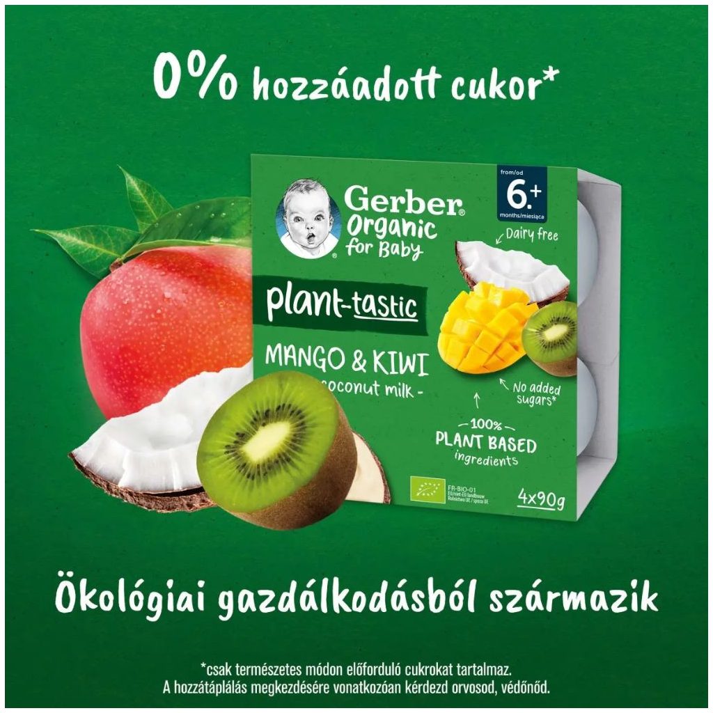 Gerber Organic kókusztej alapú mangó-kivi poharas bébidesszert, 6 hónapos kortól (360 g)