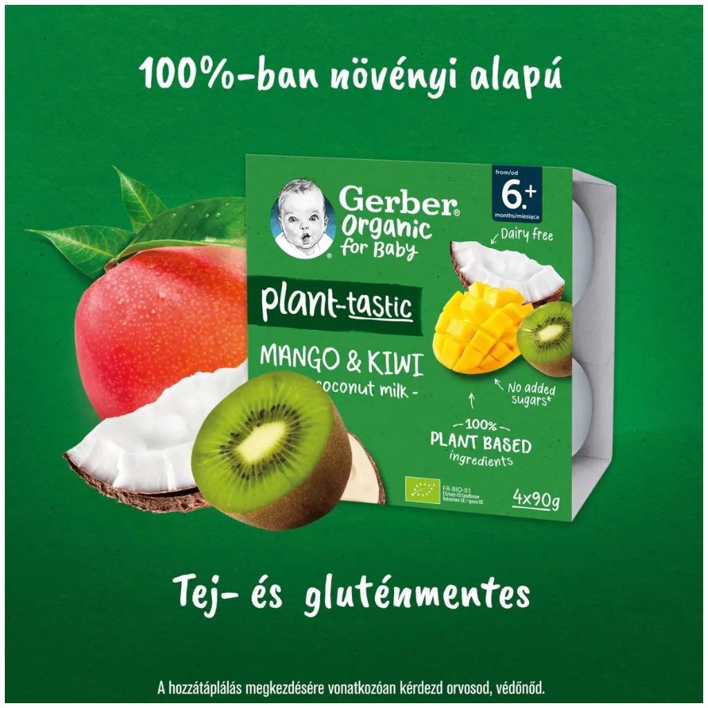 Gerber Organic kókusztej alapú mangó-kivi poharas bébidesszert, 6 hónapos kortól (360 g)