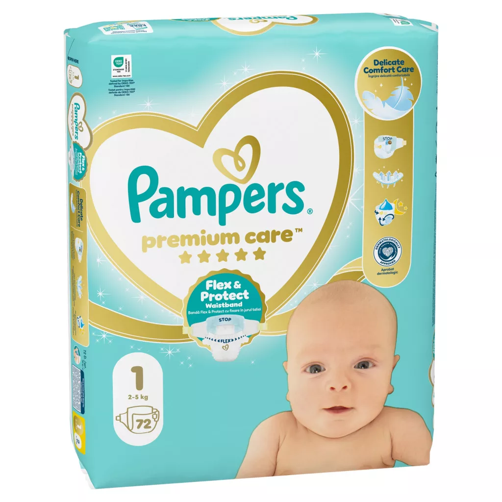 Pampers Premium Care pelenka, Újszülött 1, 2-5 kg, 72 db + AJÁNDÉK Baba az autóban matrica