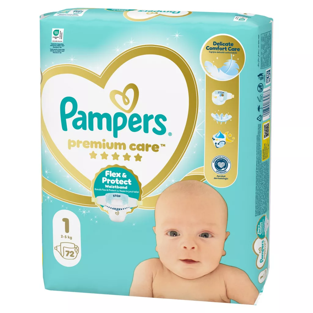 Pampers Premium Care pelenka, Újszülött 1, 2-5 kg, 72 db + AJÁNDÉK Baba az autóban matrica