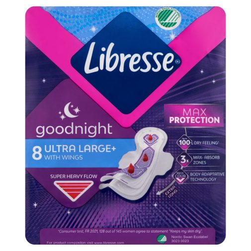 Libresse Ultra Large+ Goodnight szárnyas éjszakai egészségügyi betét (8 db)