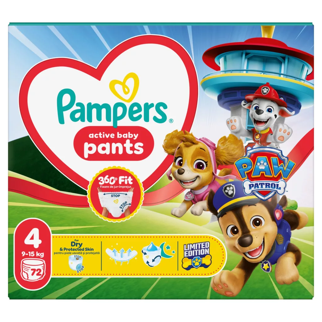 Pampers Active Baby Pants Mancs Őrjárat bugyipelenka 4, 9-15 kg, 72 db