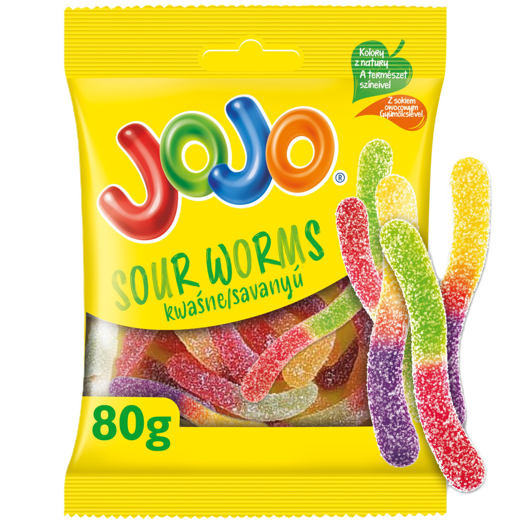 Jojo Savanyú Kukac vegyes gyümölcsízű gluténmentes gumicukorka (80 g)