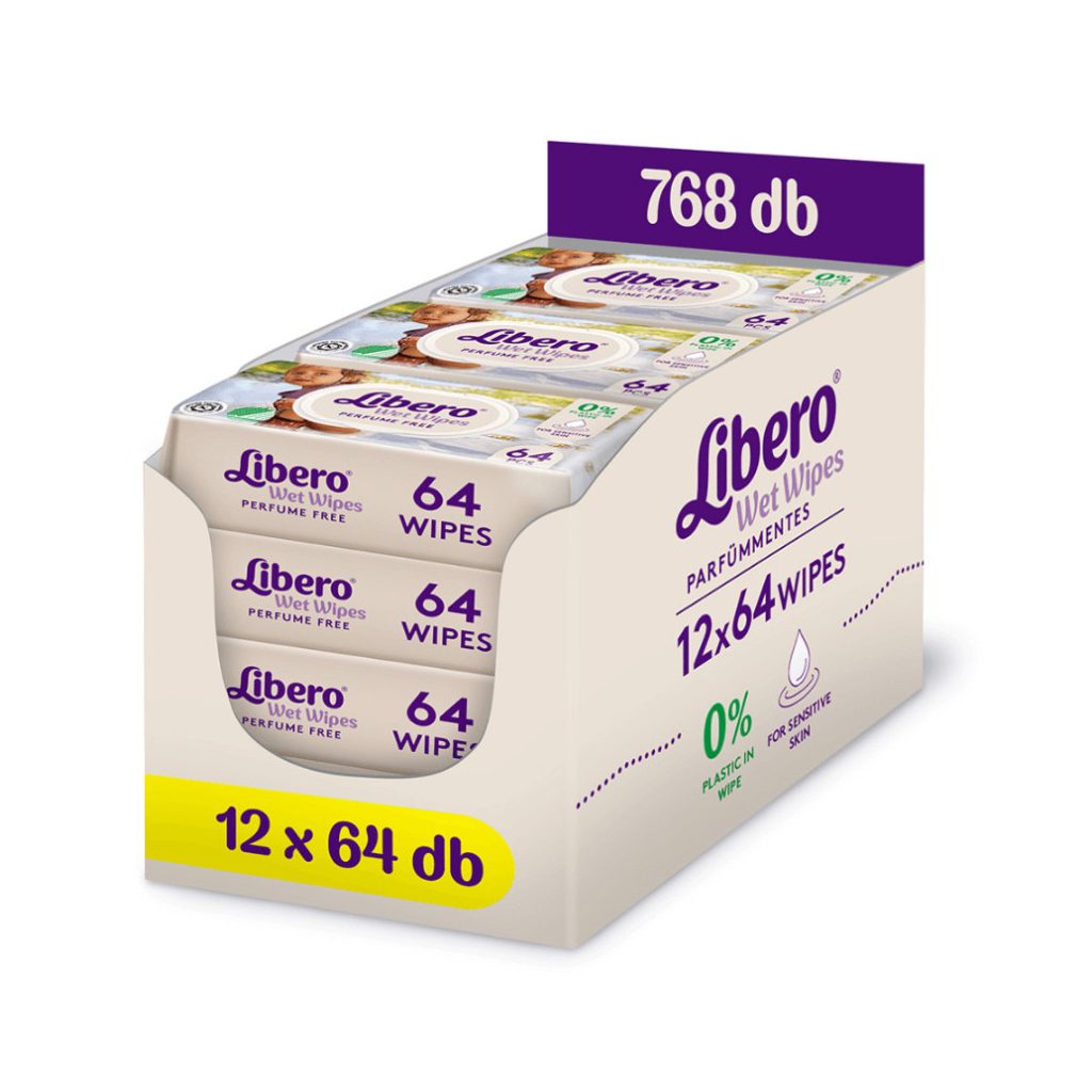 Libero parfümmentes nedves törlőkendő nyugtató repceolajjal 12x64 db