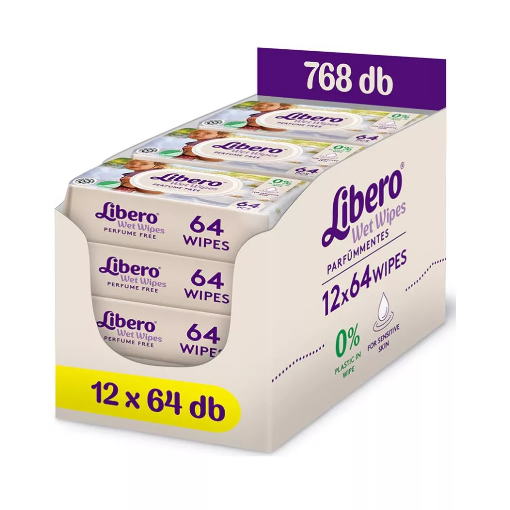 Libero parfümmentes nedves törlőkendő nyugtató repceolajjal 12x64 db