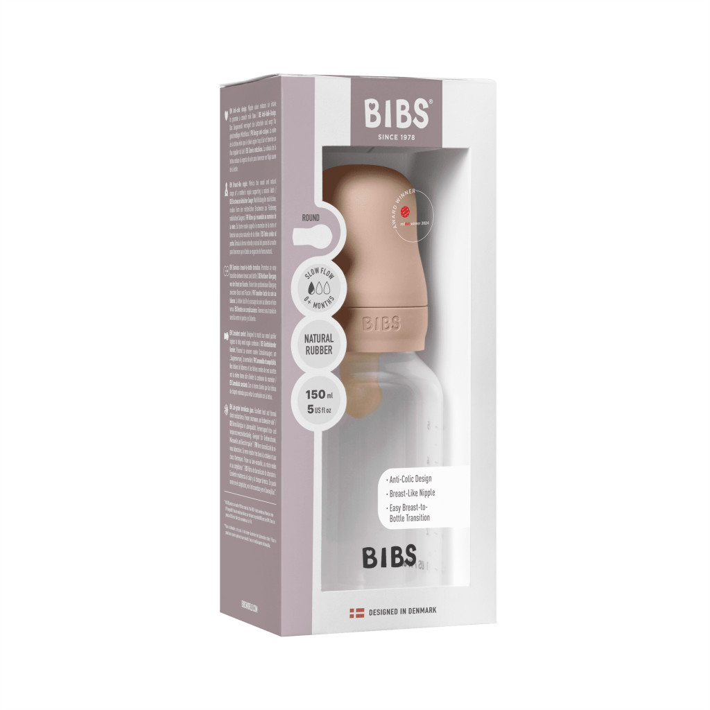 BIBS cumisüvegszett 150 ml - natúr kaucsuk cumifejjel - púderrózsaszín