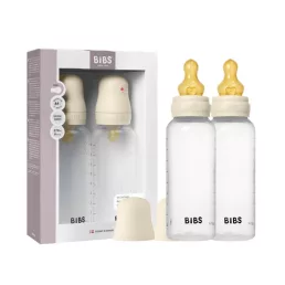   Bibs cseperedő cumisüveg készlet 2x270 ml - natúr kaucsuk cumifejjel, lassú, közepes és gyors áramlású cumifejjel - krémfehér