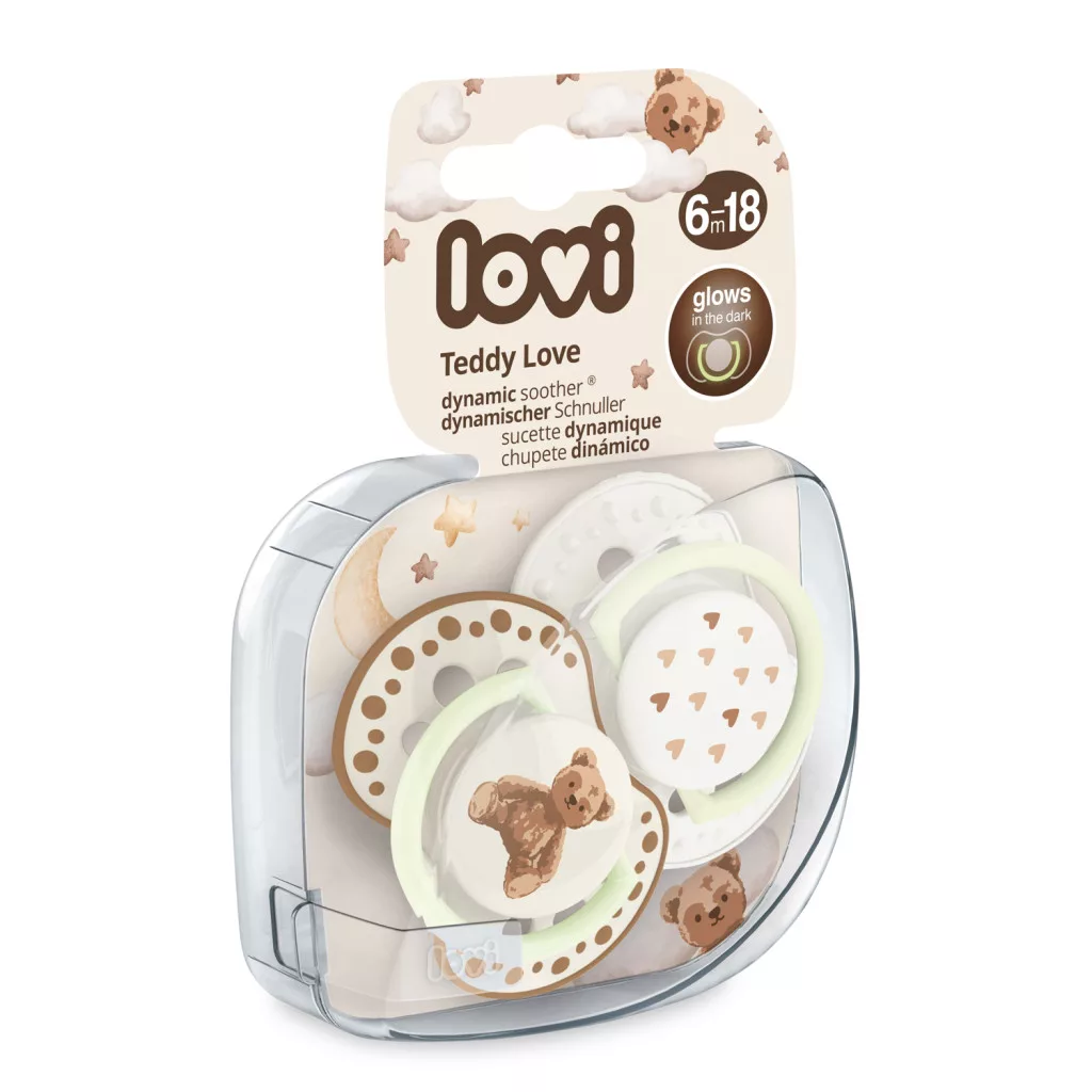 LOVI Világító szilikon dinamikus cumi TEDDYLOVE 18 hó+, 2db