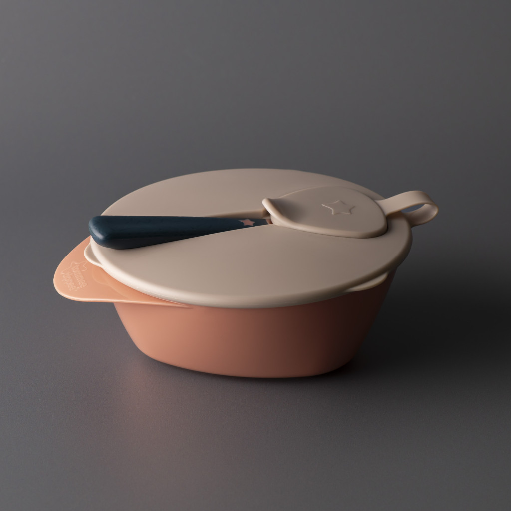 Tommee Tippee etetőtálka tetővel és kanállal 6 hó+ (narancs-szürke)