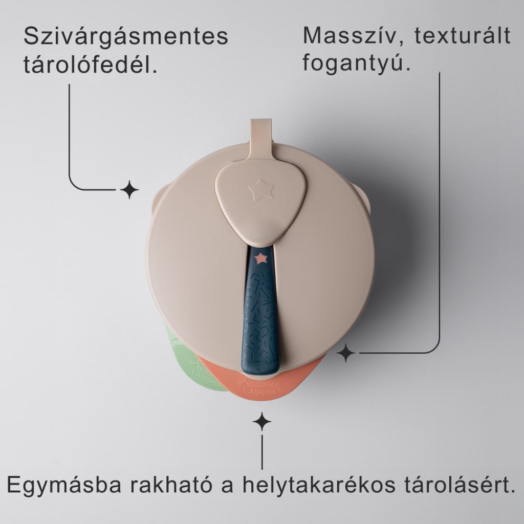 Tommee Tippee etetőtálka tetővel és kanállal 6 hó+ (narancs-szürke)