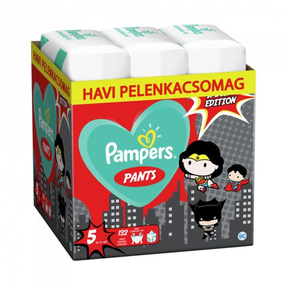 Pampers Pants szuperhősös bugyipelenka, Junior 5, 12-17 kg, HAVI PELENKACSOMAG 132 db