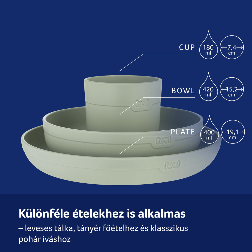 LOVI Tányér szett pohárral 3db Pistachio