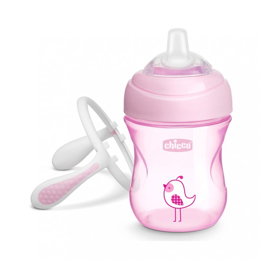 Chicco Transition Cup csöpögésmentes, szilikoncsőrös itatópohár fülekkel 4 hó+ 200 ml (rózsaszín)