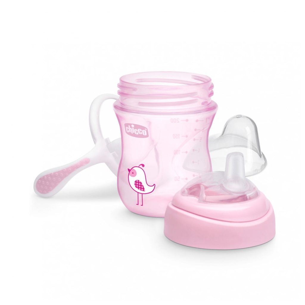 Chicco Transition Cup csöpögésmentes, szilikoncsőrös itatópohár fülekkel 4 hó+ 200 ml (rózsaszín)