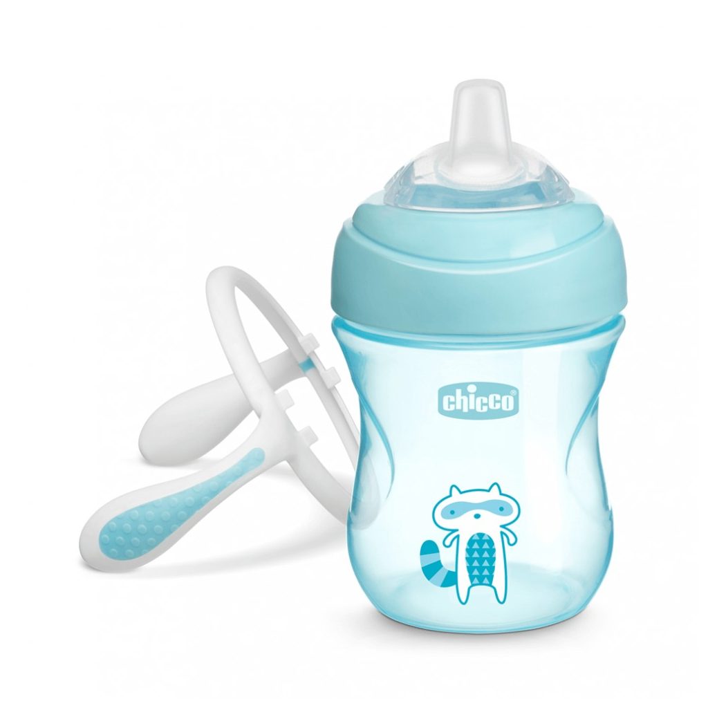 Chicco Transition Cup csöpögésmentes, szilikoncsőrös itatópohár fülekkel 4 hó+ 200 ml (kék)