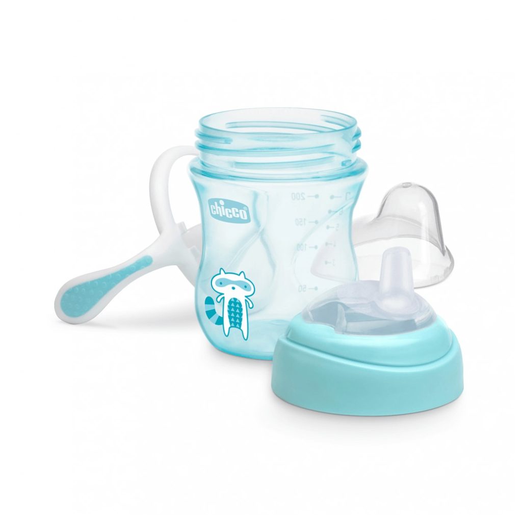 Chicco Transition Cup csöpögésmentes, szilikoncsőrös itatópohár fülekkel 4 hó+ 200 ml (kék)