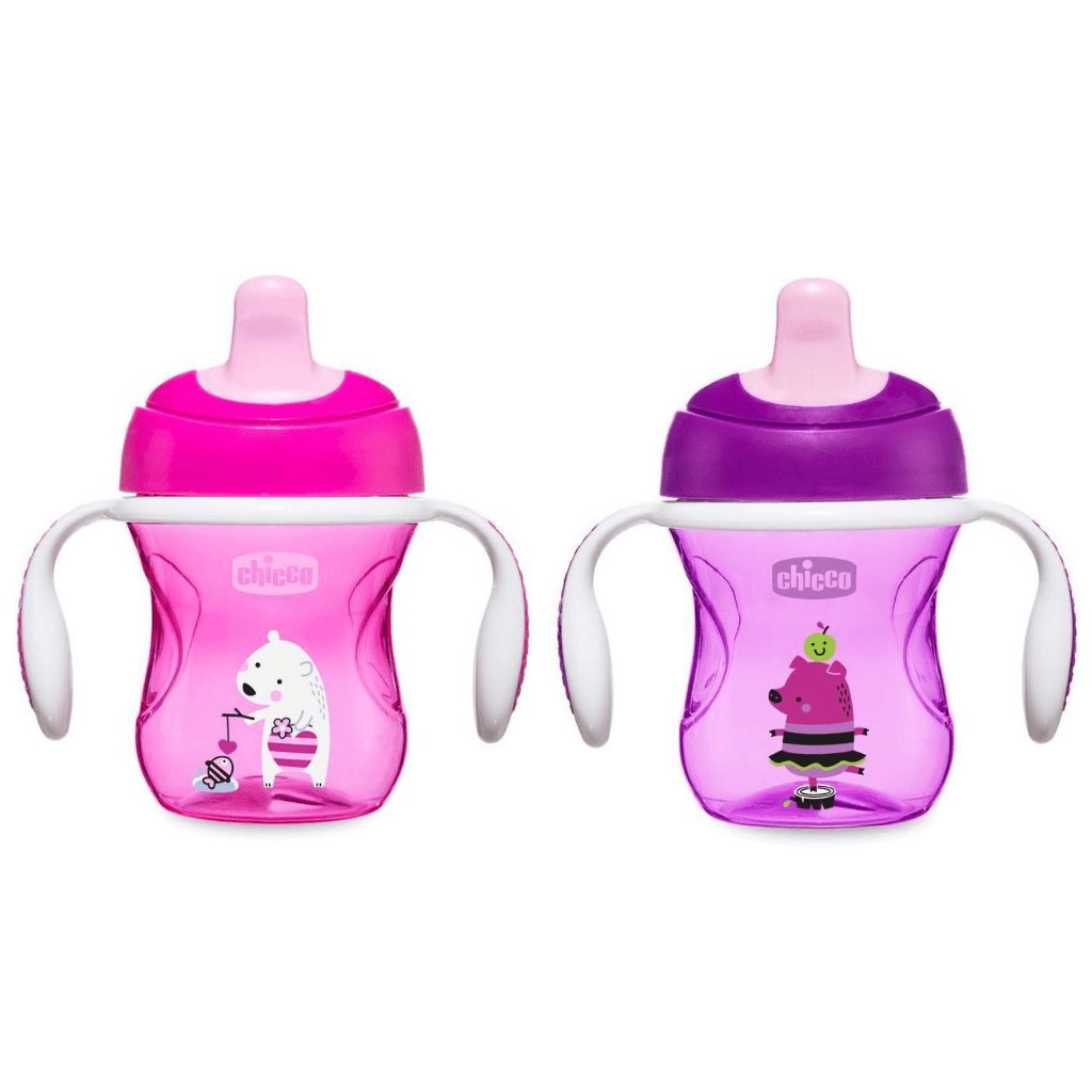 Chicco Training Cup csöpögésmentes, TPE csőrös itatópohár fülekkel 6 hó+ 200 ml (lányos)
