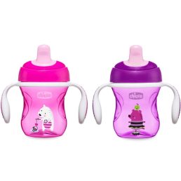   Chicco Training Cup csöpögésmentes, TPE csőrös itatópohár fülekkel 6 hó+ 200 ml (lányos)