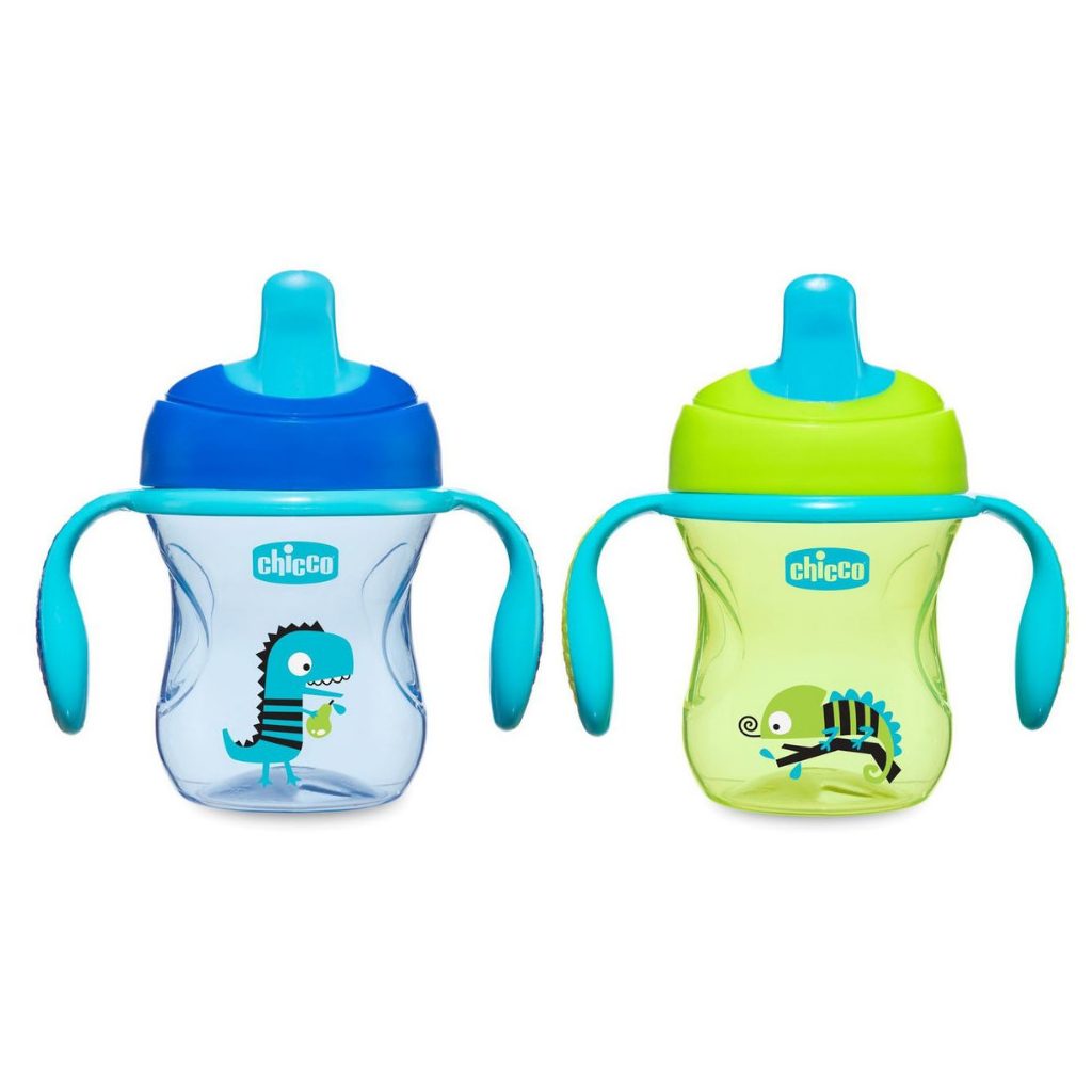 Chicco Training Cup csöpögésmentes, TPE csőrös itatópohár fülekkel 6 hó+ 200 ml (fiús)