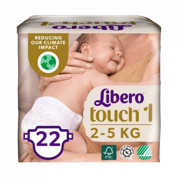 CSOMAGOLÁSSÉRÜLT - Libero Touch pelenka, Újszülött 1, 2-5 kg, 22 db