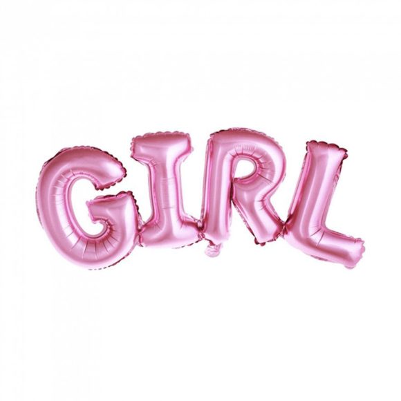 Girl feliratú rózsaszín levegős fólia lufi babaszületésre (74x33 cm)