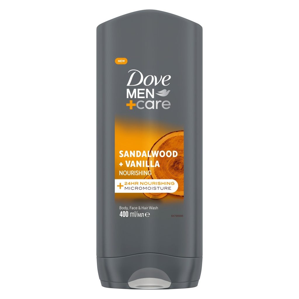 Dove Men+Care Sandalwood + Vanilla tusfürdő testre, arcra, hajra (400 ml)