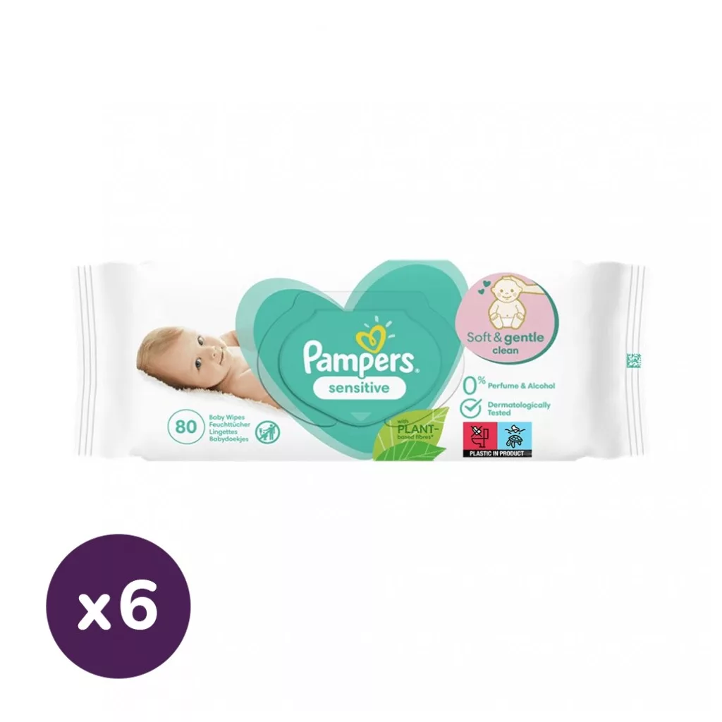 CSOMAGOLÁSSÉRÜLT - Pampers Sensitive nedves törlőkendő 6x80 db