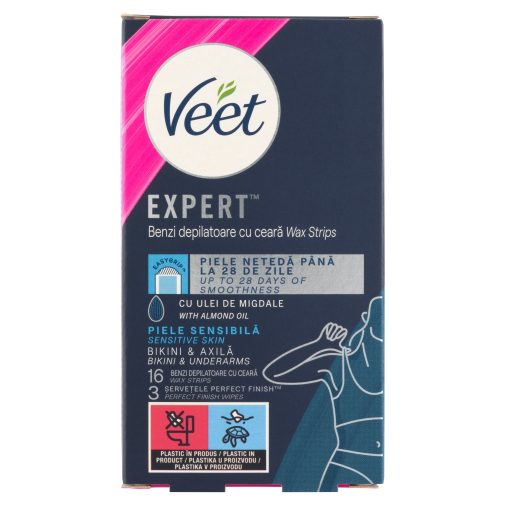 Veet Expert használatra kész hideggyanta szalagok – bikinire & hónaljra, érzékeny bőrre (16 db)