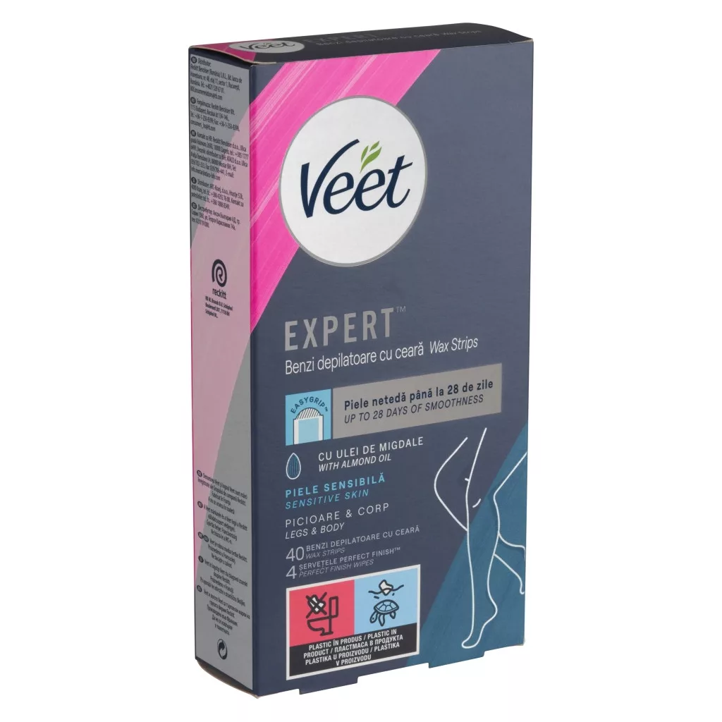 Veet Expert használatra kész hideggyanta szalagok - érzékeny bőrre (40 db)