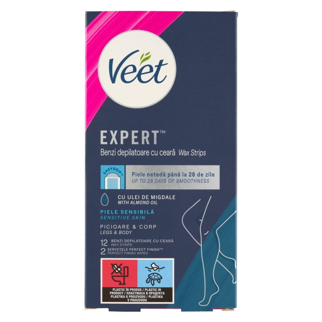 Veet Expert használatra kész hideggyanta szalagok - érzékeny bőrre (12 db)