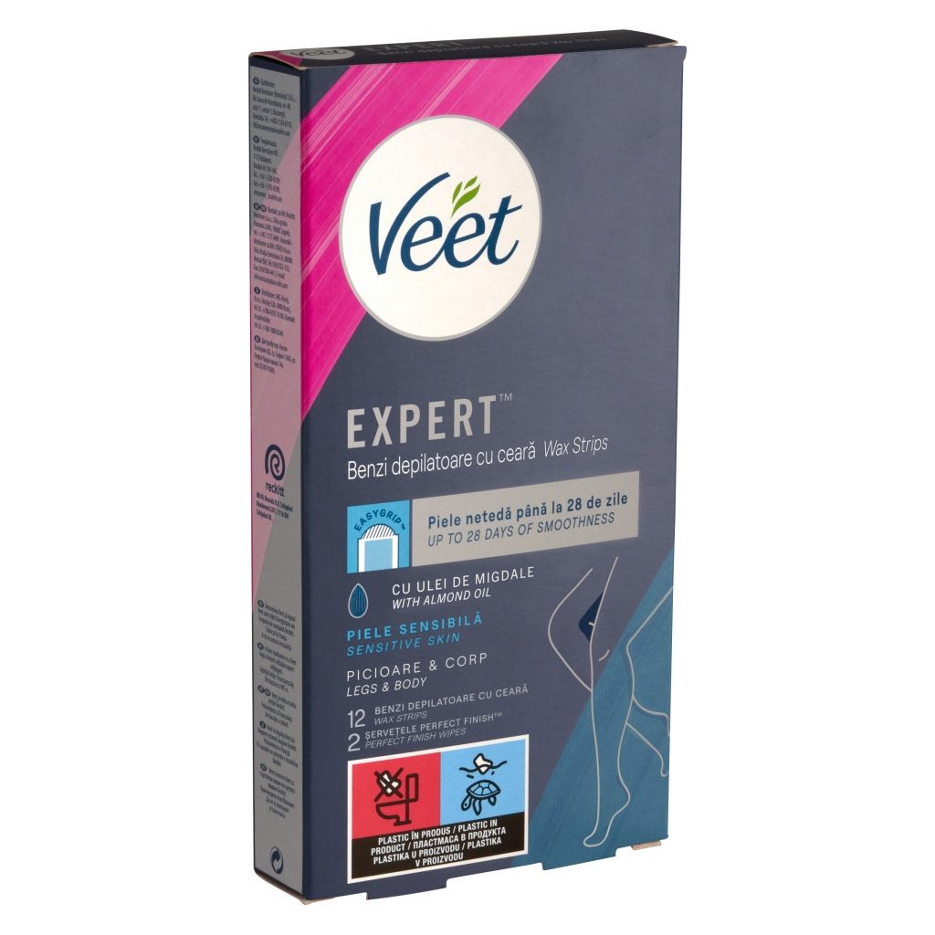 Veet Expert használatra kész hideggyanta szalagok - érzékeny bőrre (12 db)
