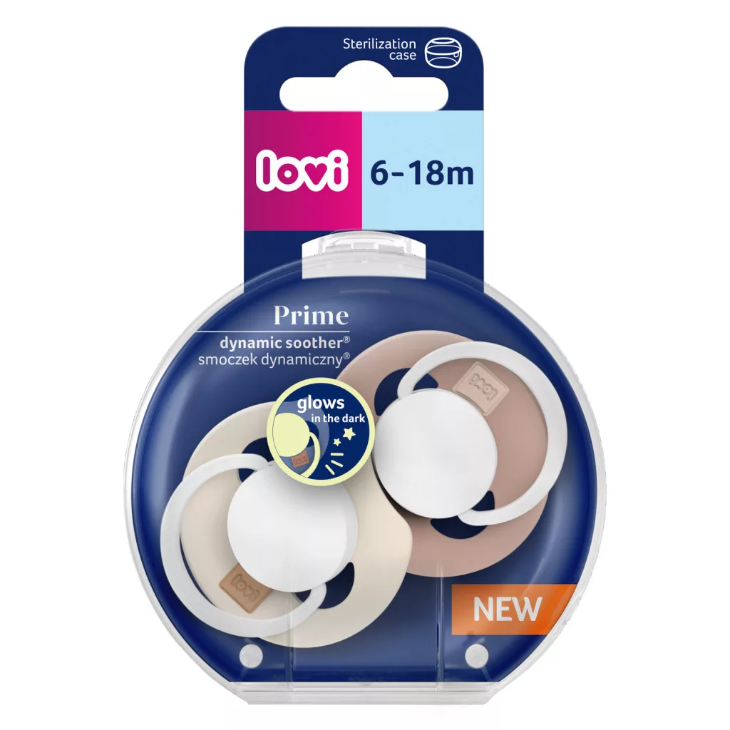 LOVI Világító dinamikus szilikon cumi Prime 6-18hó 2db (púderszín-bőrszín)