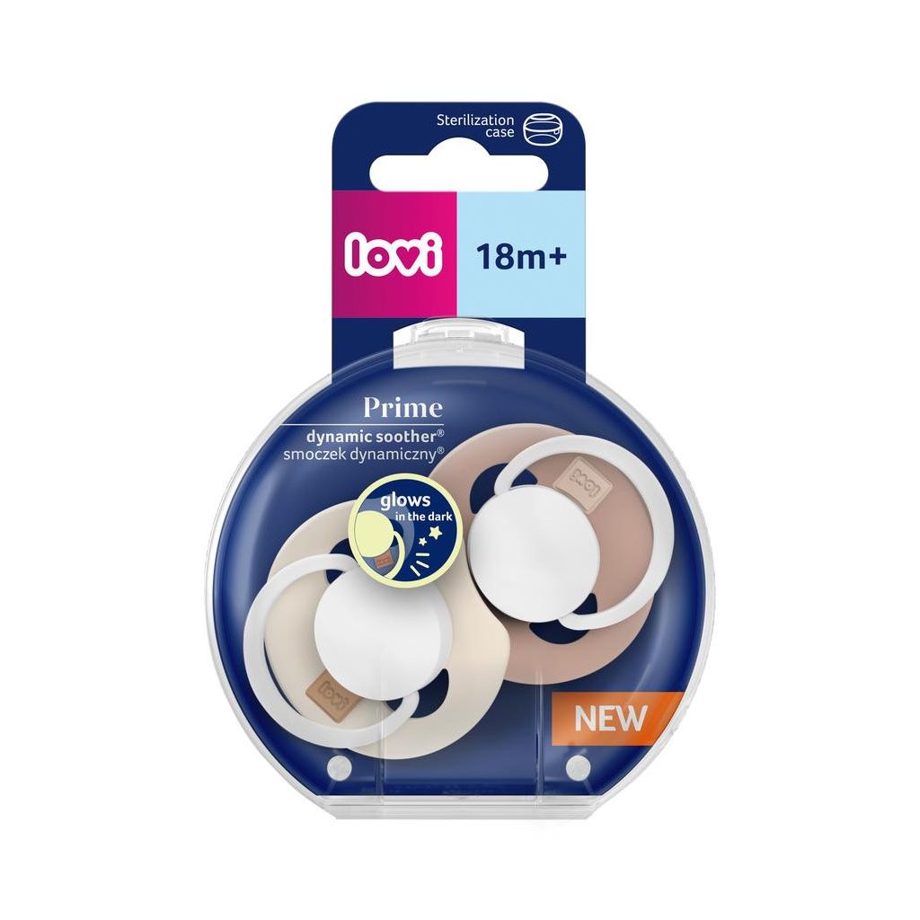 LOVI Világító dinamikus szilikon cumi Prime 18hó 2db (púderszín-bőrszín)