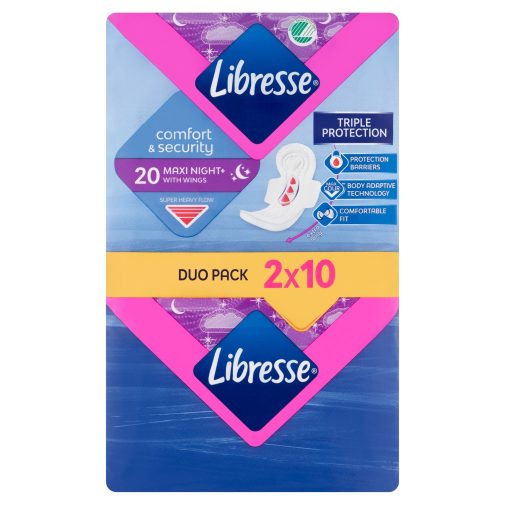 Libresse Maxi Goodnight+ Comfort & Security éjszakai egészségügyi betét (2x10 db)