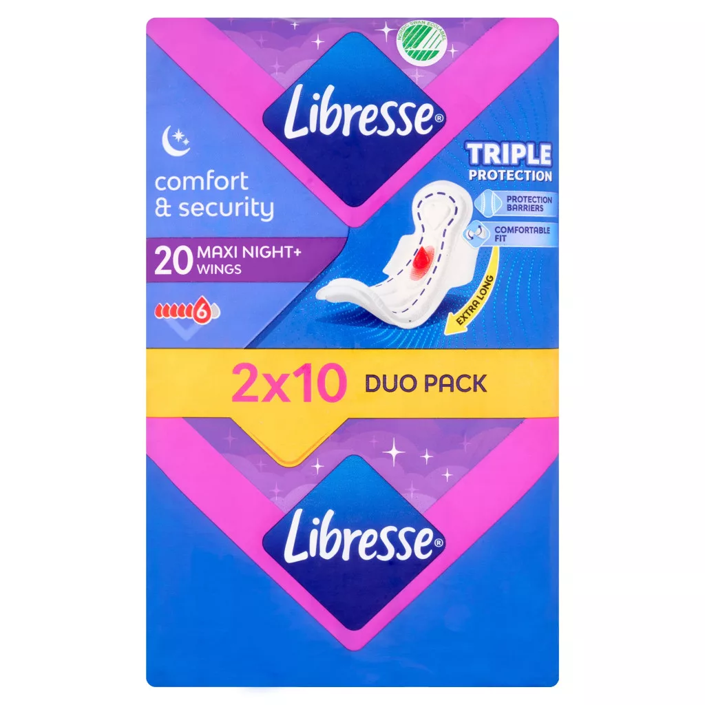 Libresse Maxi Goodnight+ Comfort & Security éjszakai egészségügyi betét (2x10 db)